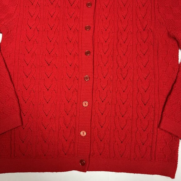 Vtg Cuddle Knit Cardigan Sweater Women Red Cable Knit Acrylic USA 70s Sz M ?! - Picture 4 of 8